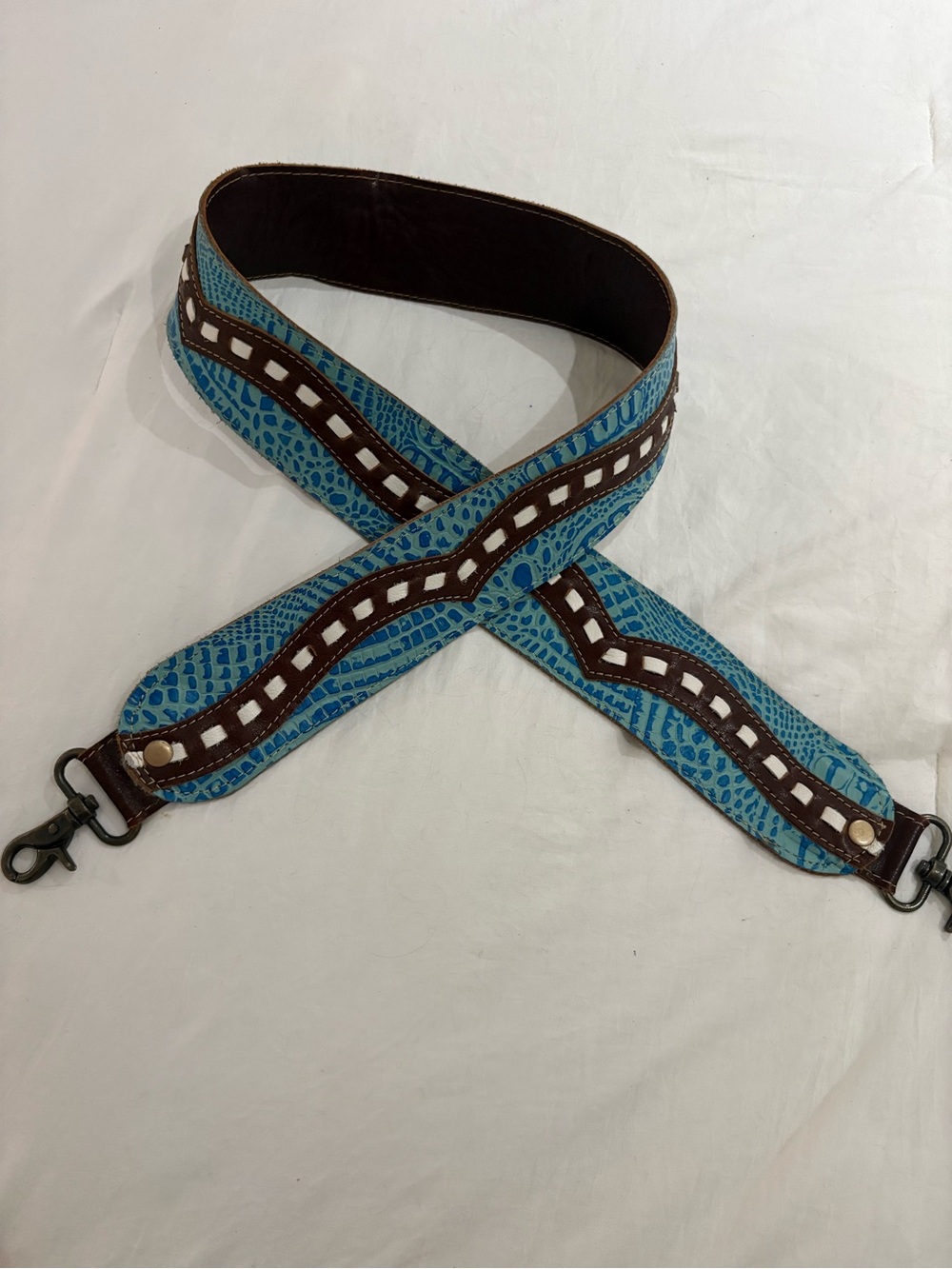 Myra Bag Blue and Brown Leather Bag Strap